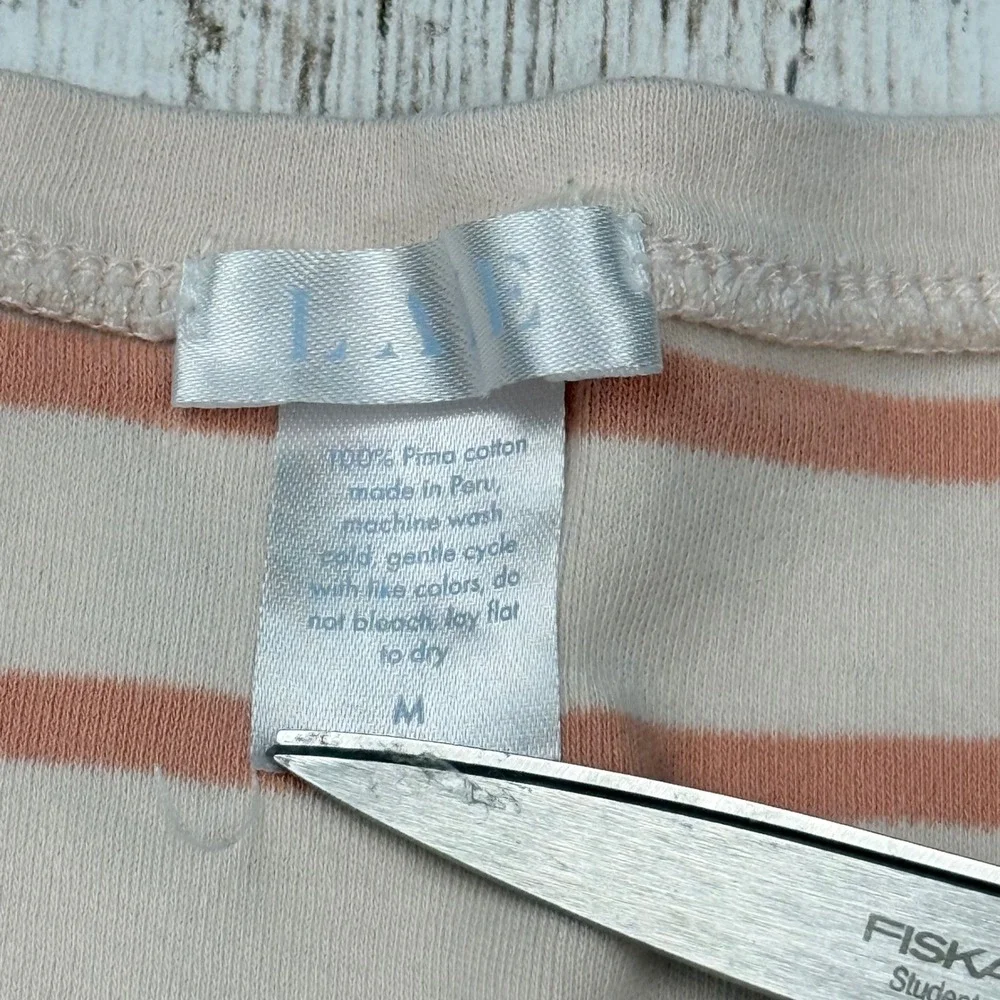 LAKE Pima Cotton Striped Sleeveless Shift Nightgown Peach Cream‎ Medium Natural